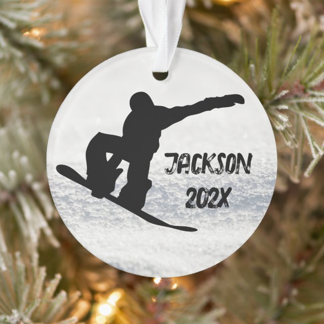 Winter Snowboarding Custom Name and Date Ornament (Tree)