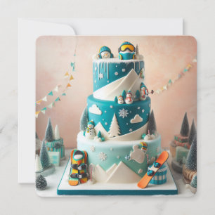 WINTER SNOWBOARDING THEME  KIDS BIRTHDAY CAKE CARD