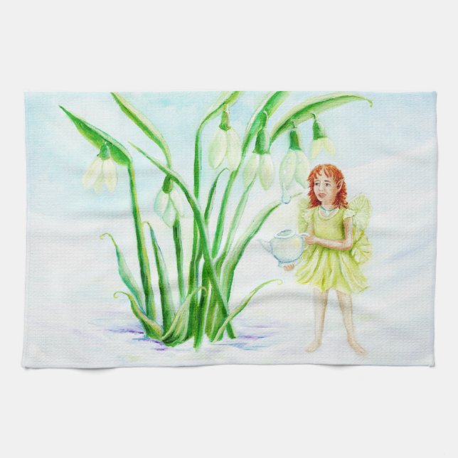 Winter Snowdrop Fairy Magic Tea Towel (Horizontal)