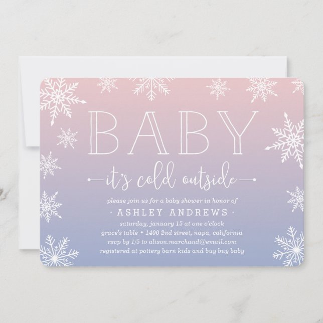 Winter Snowfall Baby Shower Invitation | Blush (Front)