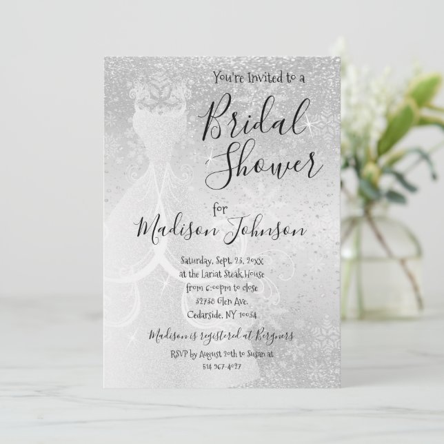  Winter Snowfall Bridal Shower  - White Invitation (Standing Front)