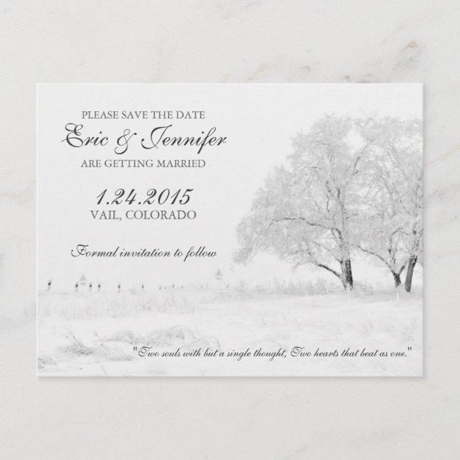 Winter Snowfall Classic Wedding Save the Date Announcement Postcard (Front)