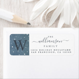 Winter Snowfall Dark Blue Monogram Return Address Label