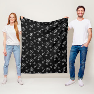 Winter Snowfall on Black Fleece Blanket