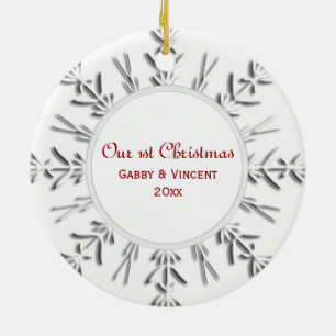 Winter Snowflake 1st Christmas Together Photo Ceramic Ornament
