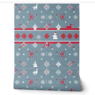 Winter Snowflake and Holiday Character Pattern Wallpaper