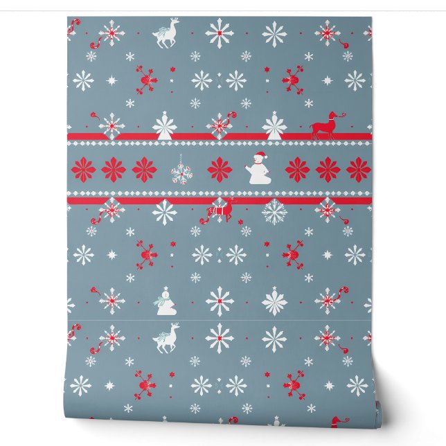 Winter Snowflake and Holiday Character Pattern Wallpaper (Unrolling)