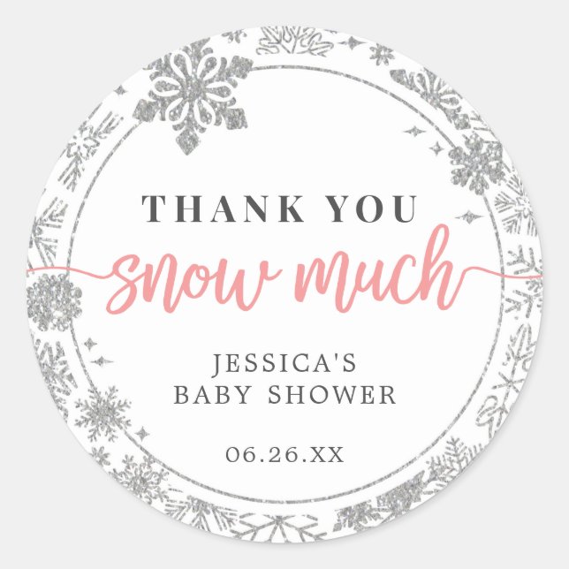 Winter Snowflake Baby Favour Stickers Pink (Front)