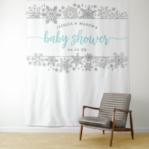 Winter Snowflake Baby Shower Backdrop Photo Booth Tapestry