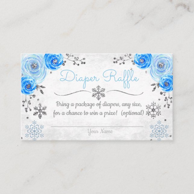 Winter Snowflake Baby Shower Diaper Raffle Card (Front)