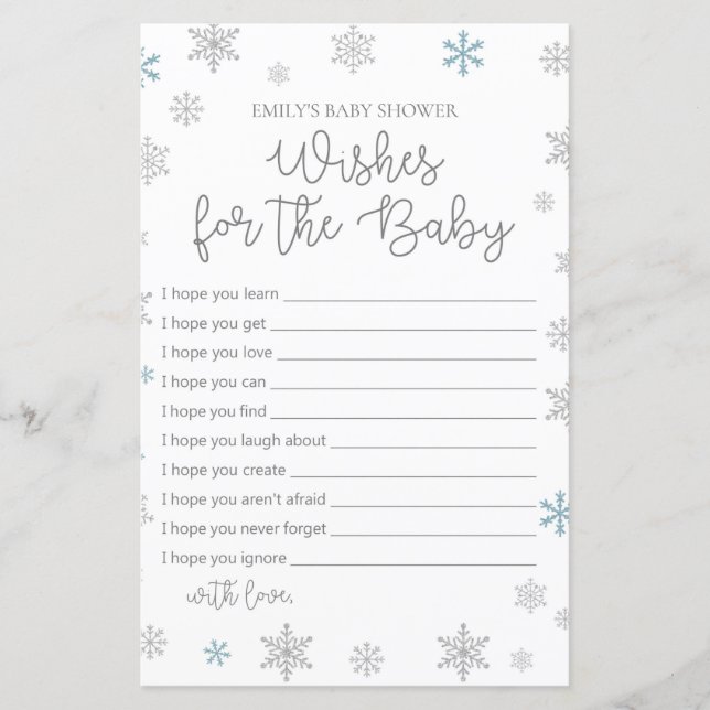 Winter Snowflake Baby Shower Game PRINTED (Front)