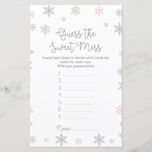 Winter Snowflake Baby Shower Game PRINTED (Front)