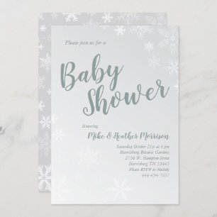 Winter Snowflake Baby Shower Gender Neutral Grey Invitation