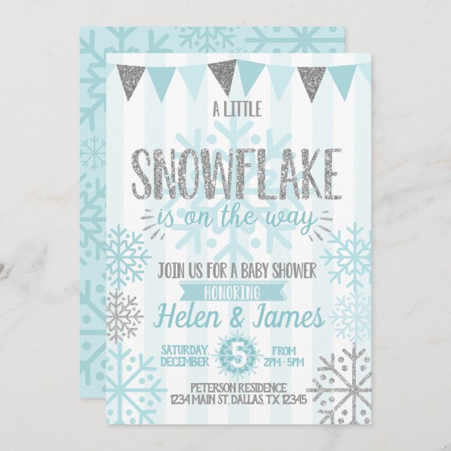 Winter Snowflake Baby Shower Invitation Invite (Front/Back)