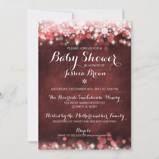 Winter Snowflake Baby Shower Invitation - Red (Front)