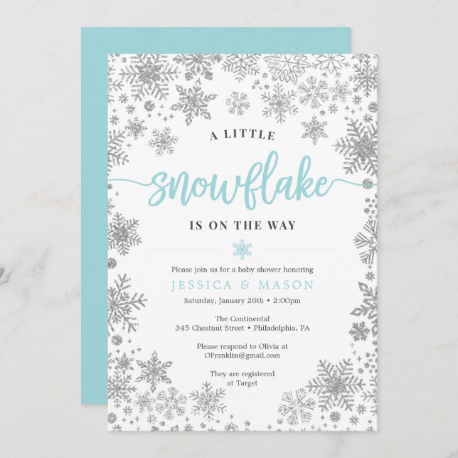 Winter Snowflake Baby Shower Invites Card (Front/Back)