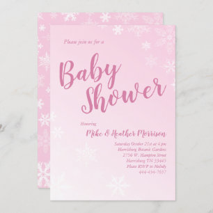 Winter Snowflake Baby Shower Pink Girl Invitation