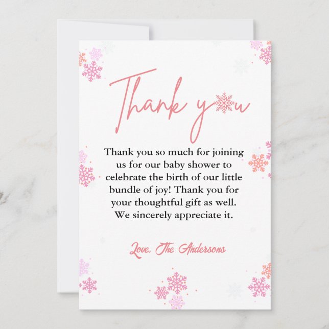 Winter Snowflake Baby Shower Thank You Card (Front)