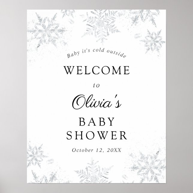 Winter Snowflake Baby Shower Welcome Sign (Front)