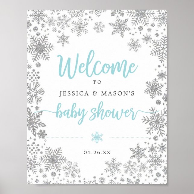 Winter Snowflake Baby Shower Welcome Sign (Front)