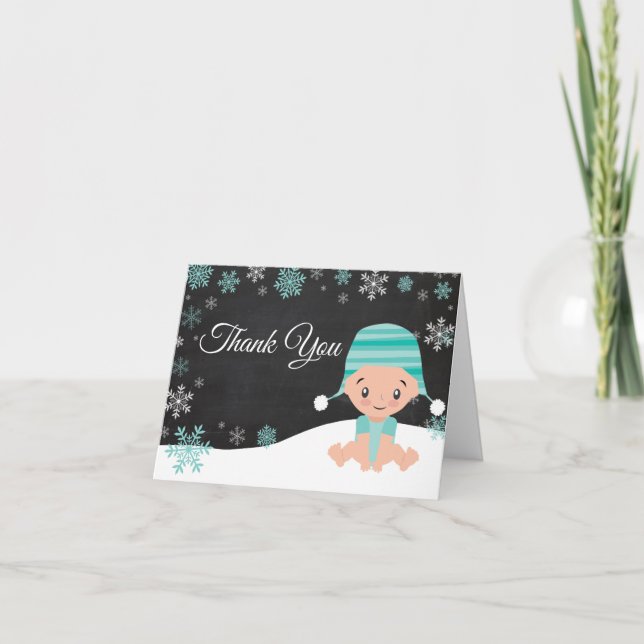 Winter Snowflake Baby Teal Thank You Card (Front)