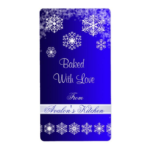 Winter Snowflake Blue Holiday Baking Label (Front)