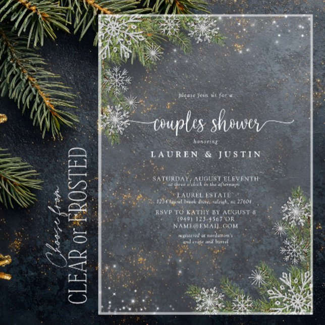 Winter Snowflake Blue Plaid Couples Bridal Shower Acrylic Invitations (Creator Uploaded)