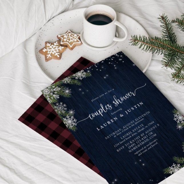 Winter Snowflake Blue Plaid Couples Bridal Shower Invitation (Couples Shower Invitation!)