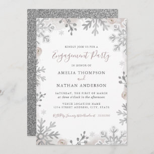 Winter Snowflake Blush Silver Engagement Party Invitation