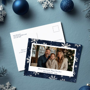 Winter Snowflake Border Navy Christmas Photo Holiday Postcard