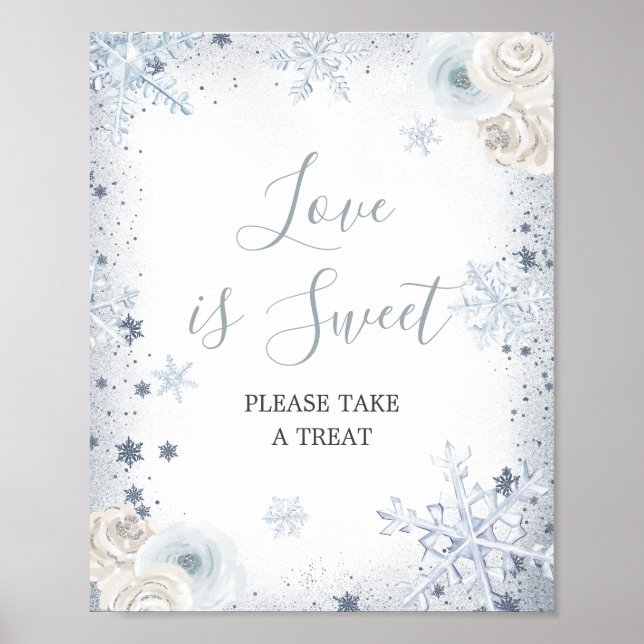 Winter Snowflake Bridal Shower Love is Sweet Poster (Front)