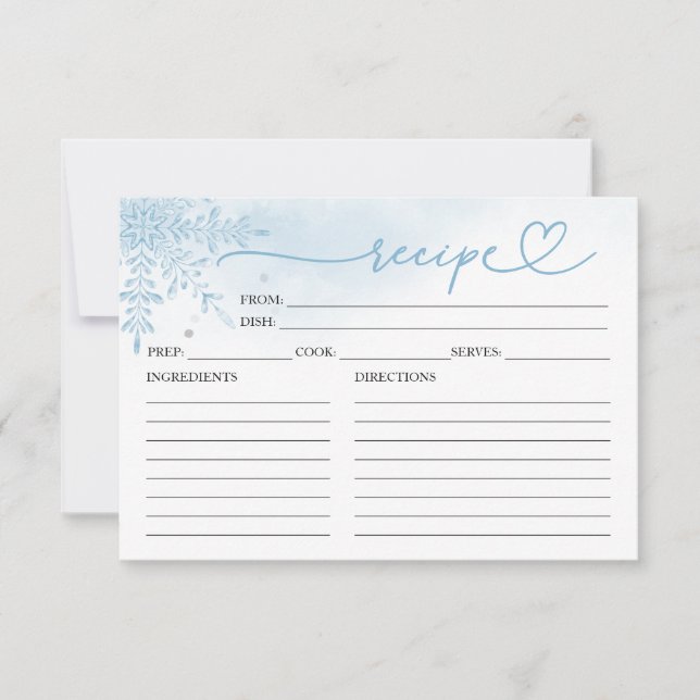 Winter Snowflake Bridal Shower Shower Recipe Cards (Front)