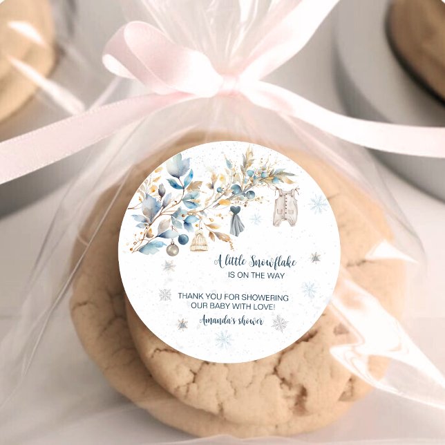 Winter Snowflake Clothesline Round Favor Stickers (Creator Uploaded)