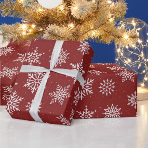 Winter Snowflake Dark Christmas Red Holiday Wrapping Paper