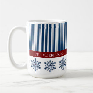 Winter Snowflake Decor with Stripes and Red Accent Coffee Mug