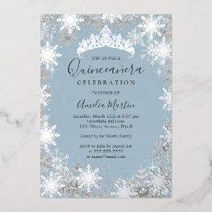 Winter Snowflake Dusty Blue Silver Quinceanera