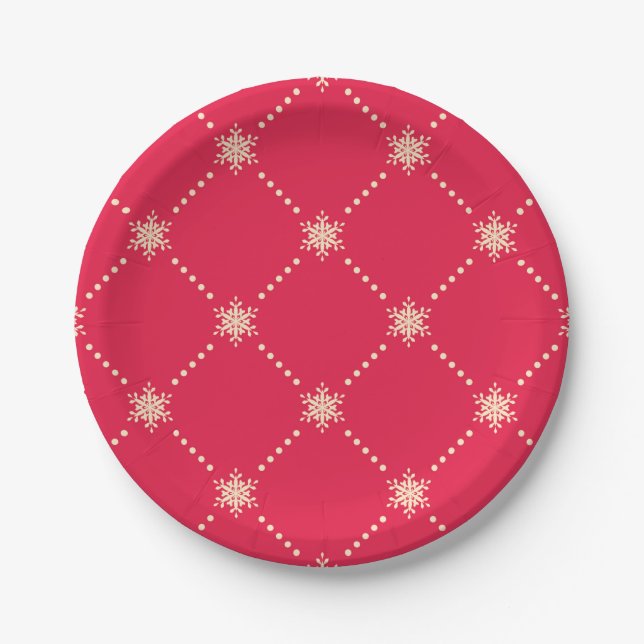 Winter Snowflake Festive Christmas Holidays Modern Paper Plate (Front)