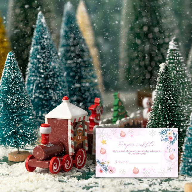 Winter Snowflake Floral Diaper Raffle Baby Shower  Enclosure Card (Winter Snowflake Floral Diaper Raffle Baby Shower Enclosure Card)