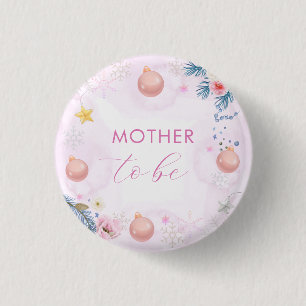 Winter Snowflake Floral Mother To Be Baby Shower  3 Cm Round Badge