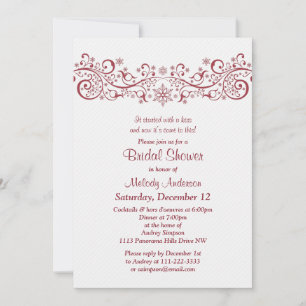 Winter Snowflake Floral Red White Bridal Shower Invitation