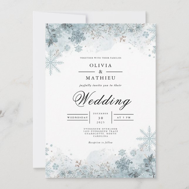 Winter Snowflake Floral Wedding Invitation (Front)