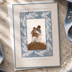 Winter Snowflake Frame Family Photo Christmas Holiday Card