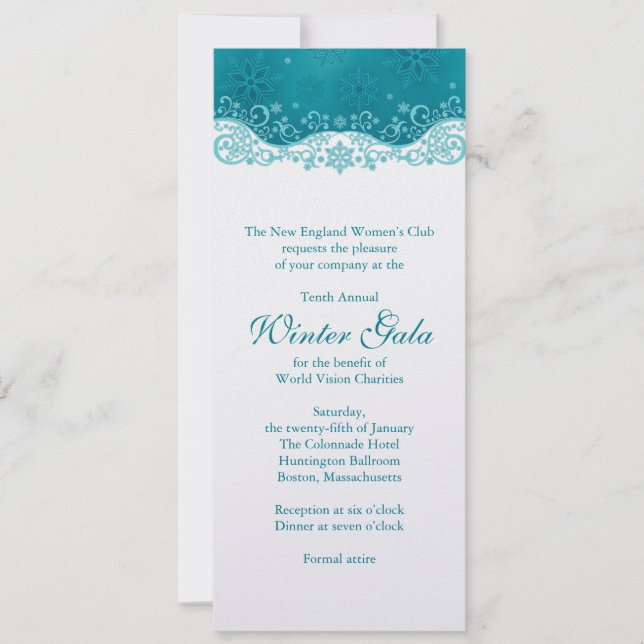 Winter Snowflake Gala Fundraiser Corporate Party Invitation (Front)