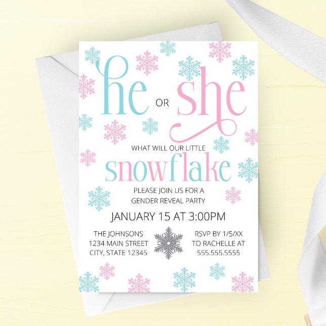 Winter Snowflake Gender Reveal Invitation (Creator Uploaded)