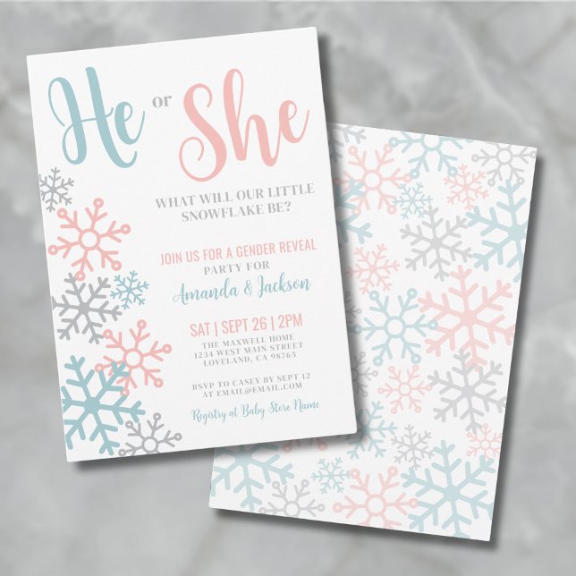 Winter Snowflake Gender Reveal Party Invitation (Winter Gender Reveal Invitation)