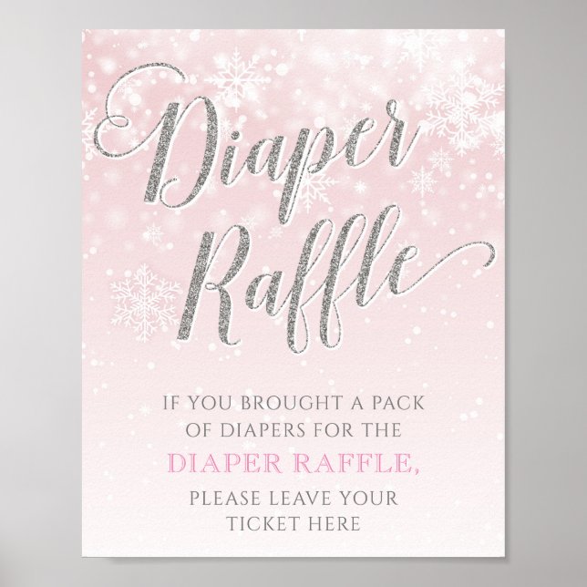 Winter Snowflake Girl Baby Shower Diaper Raffle Poster (Front)