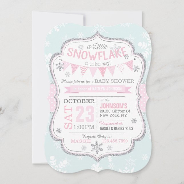 Winter Snowflake Glitter Baby Shower Invitation (Front)