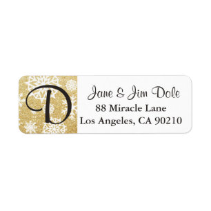 Winter Snowflake Gold Glitter Black Monogram l Return Address Label
