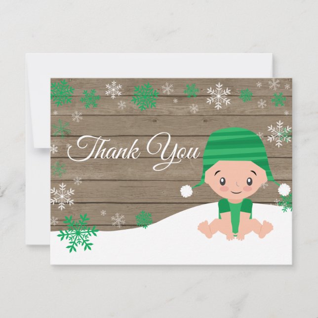 Winter Snowflake Green Thank You Card (Front)