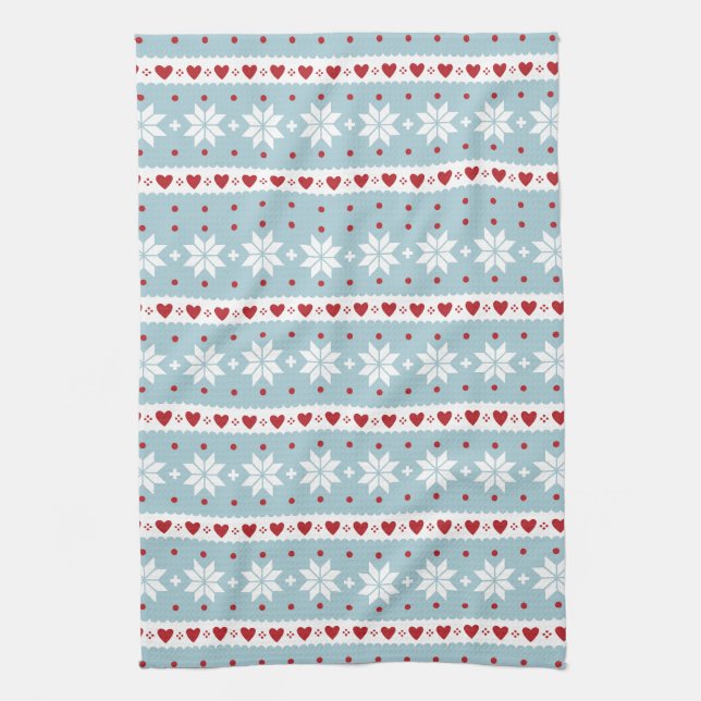 Winter Snowflake Hearts Tea Towel (Vertical)